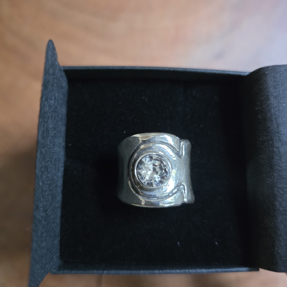 Contemporary Silver Ring with Clear Center Stone